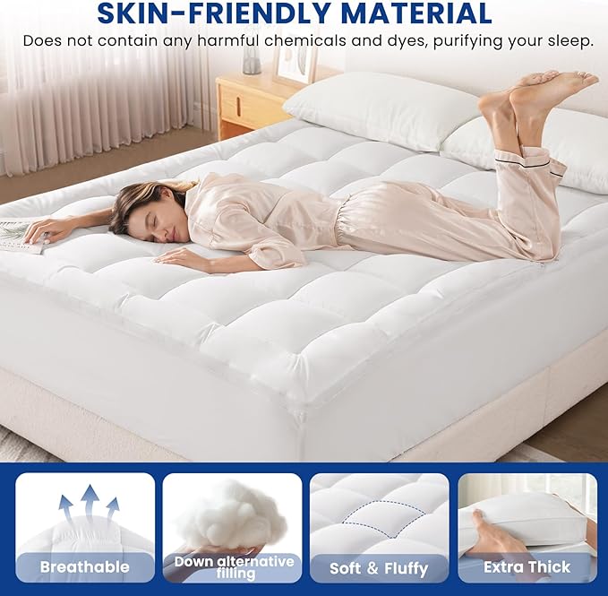 California King Mattress Topper,Extra Thick Pillowtop, Cooling and Plush Mattress Pad Cover for Back Pain,Soft Mattress Protector Cover with 8-21 Inch Deep Pocket(72''x84'')