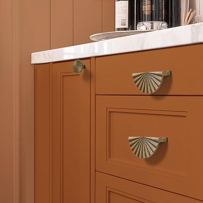 5 Pack 3 Inch (76mm) Antique Brass Cabinet Pulls Cup Flat Drawer Handles Kitchen Cupboard Pull Bathroom Dresser Sunflower Handle Unique Hardware for Furniture Door Wardrobe Hardware TYH-AB-5