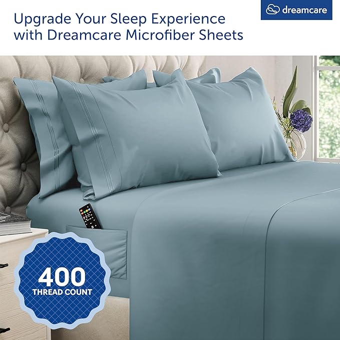 DREAMCARE King Size Sheets Set – 6 pcs Cooling Bed Sheets – up to 21” Deep Pocket King Sheet Set – 2500 Supreme Collection – Extra Soft 100% Brushed Microfiber Hotel Luxury with Side Pocket – M Blue