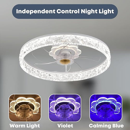 20'' Ceiling Fan with Light, Upgraded Low Profile Fan, Flush Mount Ceiling Fan, 6 Speeds, Dimmable LED, App & Remote Control, Quiet DC Motor, for Bedroom, Living Room, F098 White
