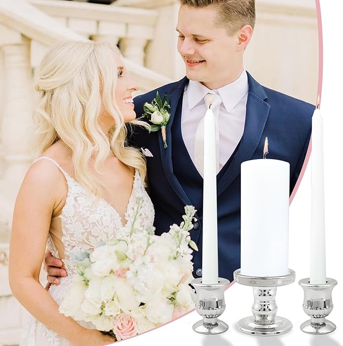 Silver Unity Candle Holder - Glass Candle Holders for Pillar Candles Taper Candles, Glass Candlestick Holders Set of 3, Clear Glass Candlestick Holder for Wedding Table Dinning Church Centerpiece