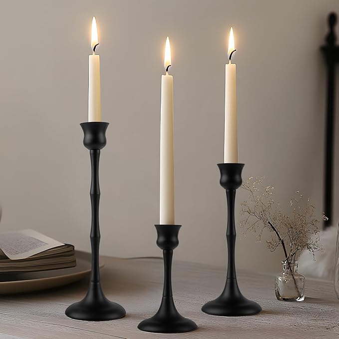 Vintage Metal Candlestick Holders, Set of 3 Black Candle Holders for Candlesticks Antique Taper Candles Stand Candle Sticks Holder for Housewarming Wedding Mantelpiece Table Centerpiece Decor