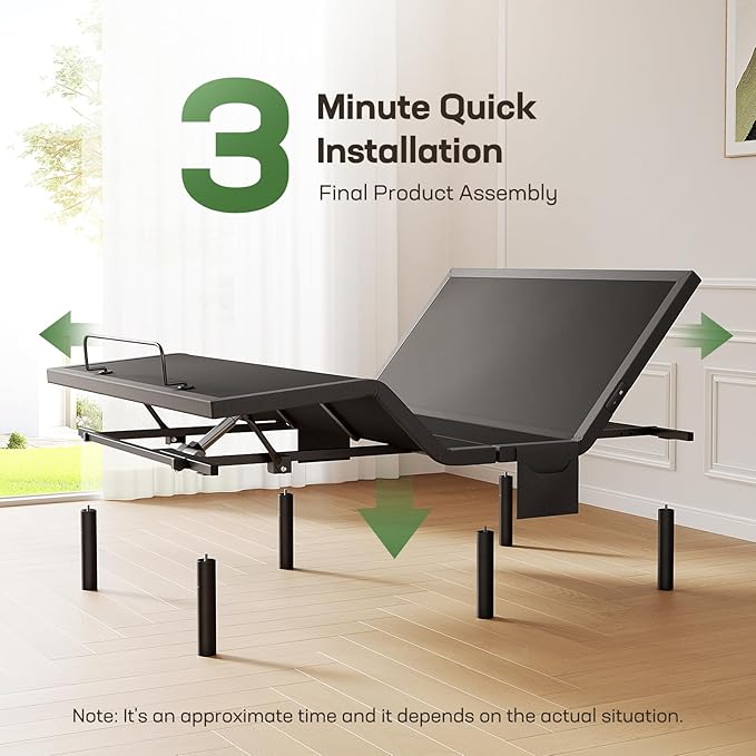 Marsail MS01 Twin XL Adjustable Bed Base Frame, 4 Ports USB A&C Adjustable Bed Base with Under-Bed Nightlight, 3 Minutes Fast Assembly, Wireless Remote Control Adjustable Bed with 4 Height Options