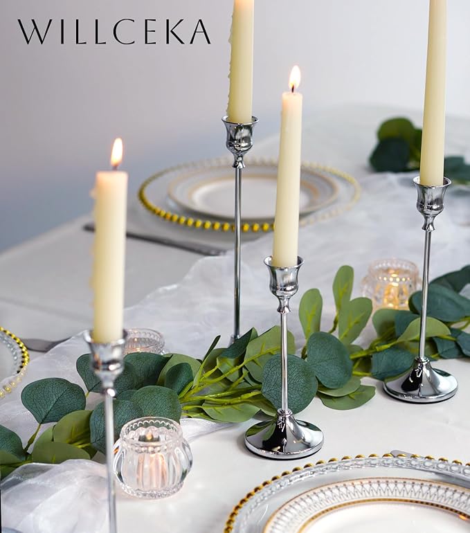 Candlestick Holders Taper Candle Holders, Set of 3 Silver Candle Holder Set, Vintage Table Centerpiece for Wedding Christmas Holiday