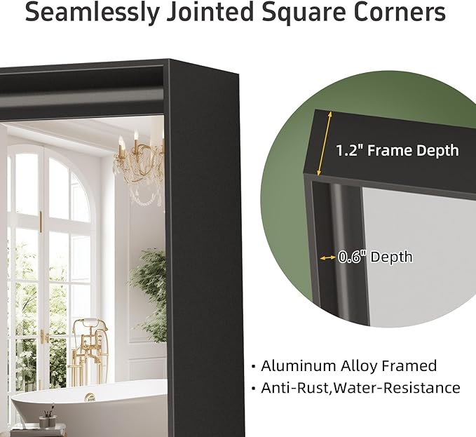 Black Vanity Wall Mirror, 22x 30 Inch Rectangular Bathroom Mirrors for Over Sink, Aluminum Metal Framed Mirror, Tempered Glass, Anti-Rust, (Horizontal/Vertical) 2Pack