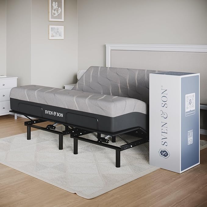 Sven and Son Essential Adjustable Bed Base (Frame) + 12 inch Memory Foam Matt (Medium), Easy Assembly, Head and Foot Lift, Memory Positions, Zero Gravity, Wireless Remote - King