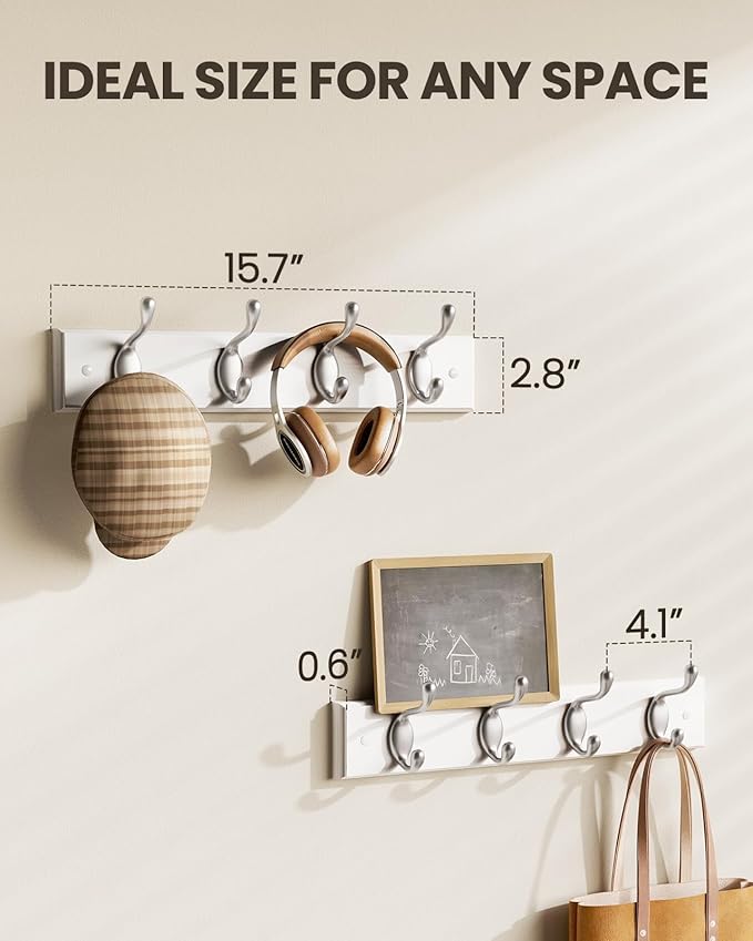 AMADA HOMEFURNISHING Coat Rack Wall Mount 2 Pack, Wall Hooks for Coats, Hats - White