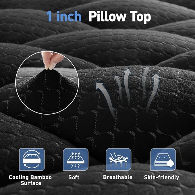 Dual Layer 3 Inch Memory Foam Mattress Topper Twin Size, 2 Inch Cooling Gel Memory Foam Plus 1 Inch Pillow Top Mattress Pad Cover, with 8-21 Inch Deep Pocket, Black