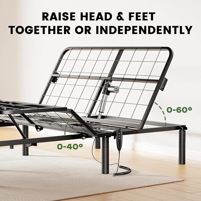 Marsail Queen Adjustable Bed Base Frame with 4 Height Options, Independent Head and Foot Incline, 4 USB Ports and 5 Min Assembly for Lounging, Reading, Reduce Snoring and Acid Reflux