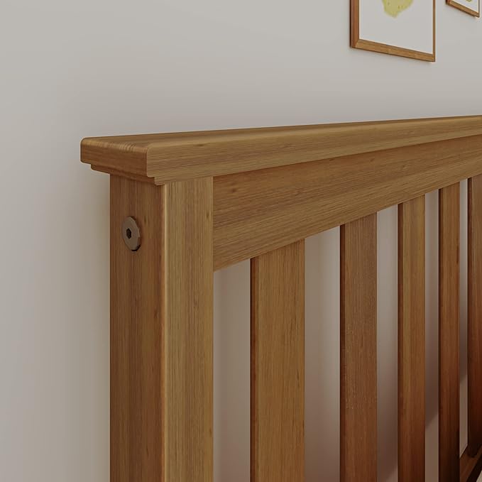 Max & Lily Full Size Bed Frame with Slatted Headboard, Solid Wood Platform Bed for Kids, No Box Spring Needed, Easy Assembly, Pecan
