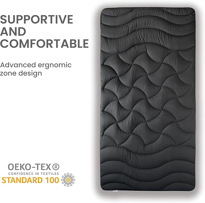SLEEP ZONE Twin XL Cooling Mattress Topper for College Dorm, Premium Zoned Cool Mattress Pad Cover, Padded Mattress Protector Breathable Washable, Deep Pocket 8-21" (Black, Twin XL)