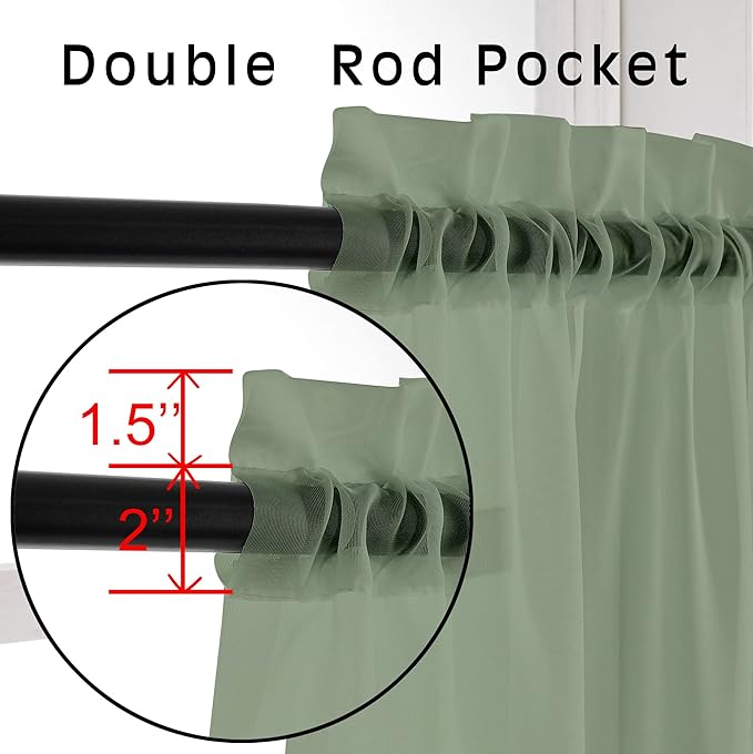 OVZME Bedroom Curtains 2 Panel Sets 84" Inch Length - Transparent Light Weight Soft Window Treatment Panels for Study Room/Living Room/Guest Room, Sage Green, Per Panel W42 X L84 inches