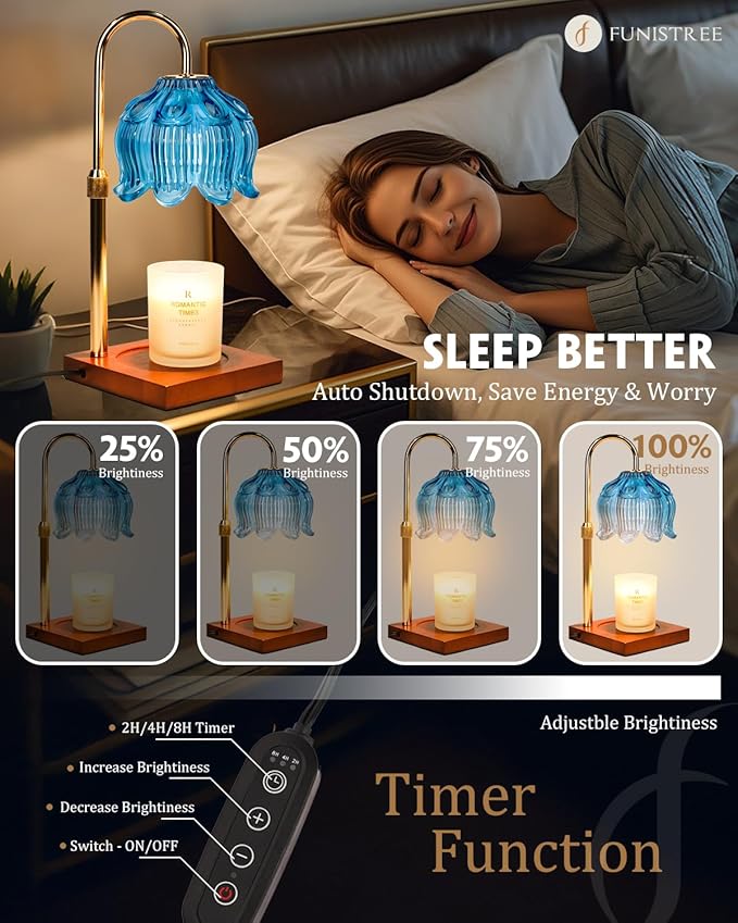 Blue Candle Warmer Lamp with Timer Dimmable, Adjustable Height Gifts for Women Mom Birthday Christmas, House Warming Gifts New Home Bedroom Decor, Lotus Flower Candle Lamp Warmer for Jar Candle