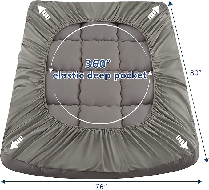 Marine Moon Mattress Topper King Cooling Bed Topper, Extra Thick Soft Mattress Pad Cover, Plush Hotel Quality Down Alternative Pillow Top Mattress Topper for Back Pain Relief with Deep Pocket, Grey