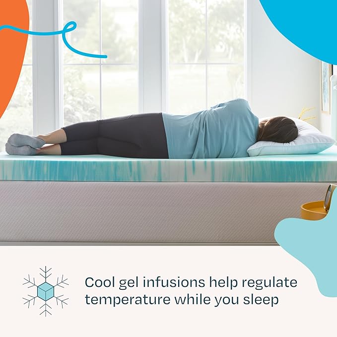 Linenspa 4 Inch Gel Swirl Memory Foam Mattress Topper – Cooling Gel Infused – Pressure Relieving Bed Topper - Mattress Pad – CertiPUR Certified - Twin XL Size