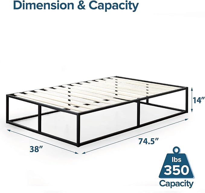 ZINUS Joseph Metal Platforma Bed Frame, Mattress Foundation, Wood Slat Support, No Box Spring Needed, Sturdy Steel Structure, Twin