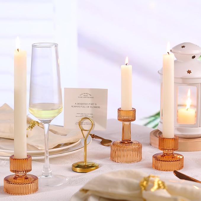 Candlestick Holders Bulk, 6 Pcs Amber Combination Candle Holders Set, Crystal Candle Holders for Wedding, Table Centerpiece, Home Decoration