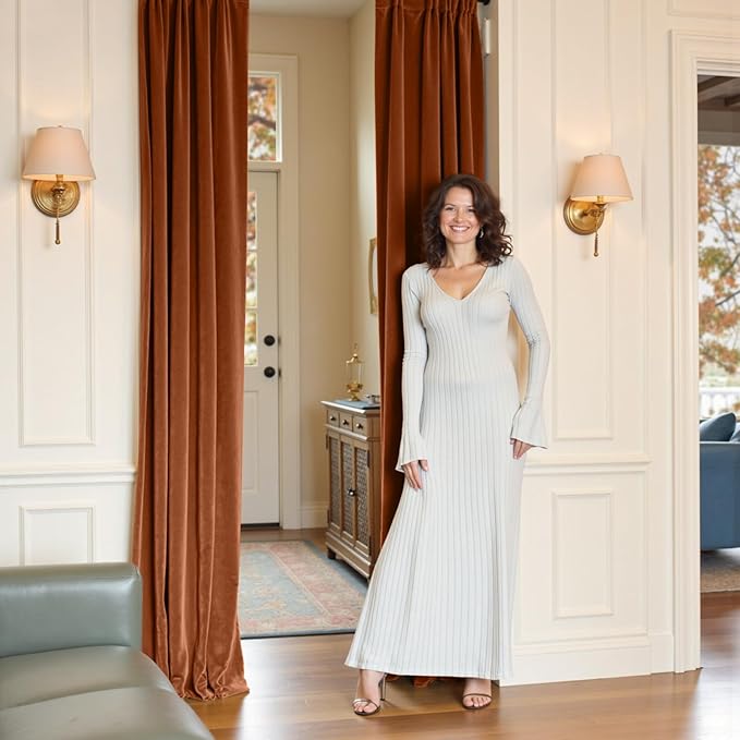 Lazzzy Velvet Blackout Curtains Thermal Insulated Room Window Drapes Super Soft Luxury Curtains for Living Room Bedroom Rod Pocket 2 Panels, Burnt Orange, 52" W x 90" L