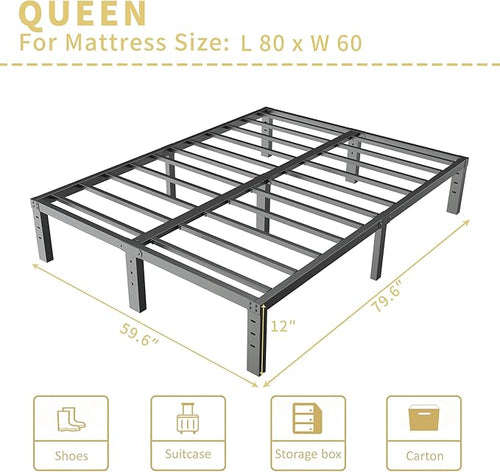 ALDRICH 12 Inch Metal Bed Frame Queen Size - Double Black Basic Steel Slats Platform, Easy Assembly Heavy Duty Noise Free Bedframes, No Box Spring Needed