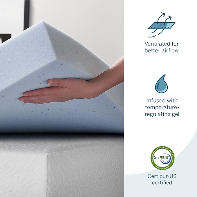 LUCID 4 Inch Mattress Topper, California King Size – Cooling Gel Infused Memory Foam – Plush Feel – Ventilated Breathable Design – CertiPur Certified