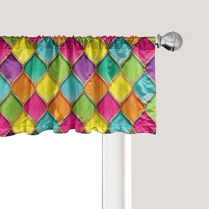 Ambesonne Geometric Window Valance, Vivid Colored Stained Glass Style Pattern Wavy Lines Curves Oval Shapes Modern, Curtain Valance for Kitchen Bedroom Decor with Rod Pocket, 54" X 18", Multicolor