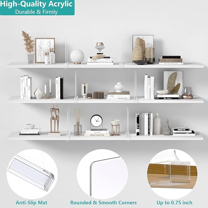 Aolloa 16 PCS Shelf Dividers for Closet Organization Acrylic Clear Closet Shelf Divider for Wooden Shelving Suitable for Wooden or Vertical Shelves Or Bedroom, Kitchen and Office