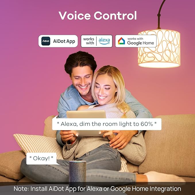 Linkind Smart Light Bulbs, Smart Bulb That Work with Alexa & Google Home, LED Light Color Changing, A19 E26 WiFi Light Bulb Dimmable, RGBTW Alexa Bulb No Hub Needed 800 Lumen, 2.4Ghz WiFi, 6 Pack
