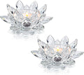 Crystal Lotus Flower Tealight Candle Holders/Glass Tea Light Candlestick Decor Decoration for Christmas Home Wedding Party… (Clean 2pcs)