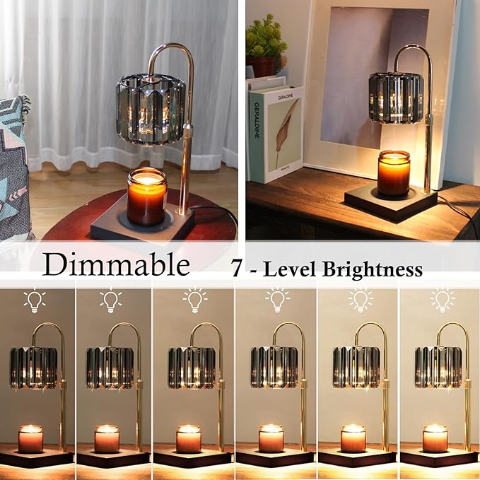 Candle Warmer Lamp with Timer, Dimmable Electric Candle Wamer Adjustable Height, Glass Modern Candles Melter Lamp, Black
