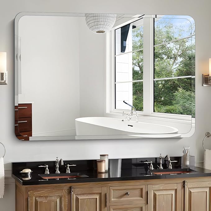 Frameless Bathroom Mirror for Over Sink,Wall Mounted Vanity Mirrors 12x20in,Rounded Rectangle Mirror Frameless with Polished Edge for Bedroom,Living Room,Entryway,Shatterproof (Horizontal/Vertical)