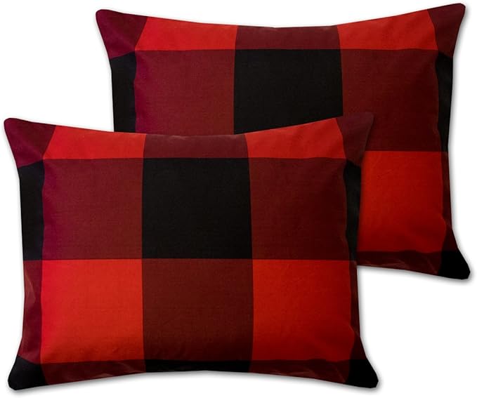 7 Piece Comforter Set Bag Solid Color All Season Soft Down Alternative Blanket & Luxurious Microfiber Bed Sheets, Queen, Buffalo Plaid Burgundy/Black