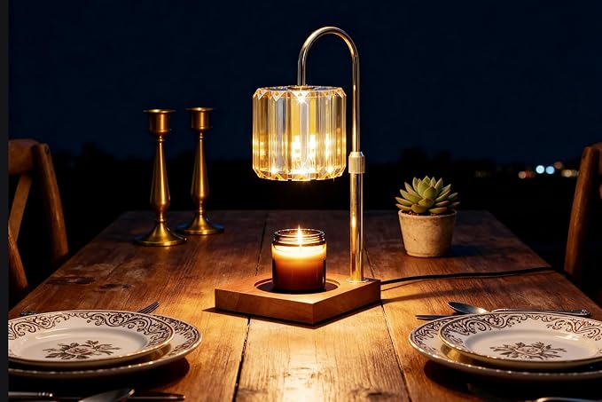 Candle Warmer Lamp with Timer, Dimmable Electric Candle Wamer Adjustable Height, Glass Modern Candle Melter Lamp, Amber, Gifts for Women Mom