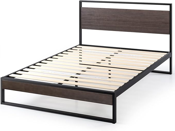 ZINUS Suzanne 44 Inch Bamboo and Metal Platform Bed Frame, Solid Steel Construction, No Box Spring Needed, Wood Slat Support, Easy Assembly, Grey Wash, King