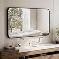 BEAUTYPEAK Black Rectangular Bathroom Mirror - 30" x 40" Wall Mounted Aluminum Alloy Frame Mirror with Rounded Corners for Bedroom Living Room, Horizontal or Vertical