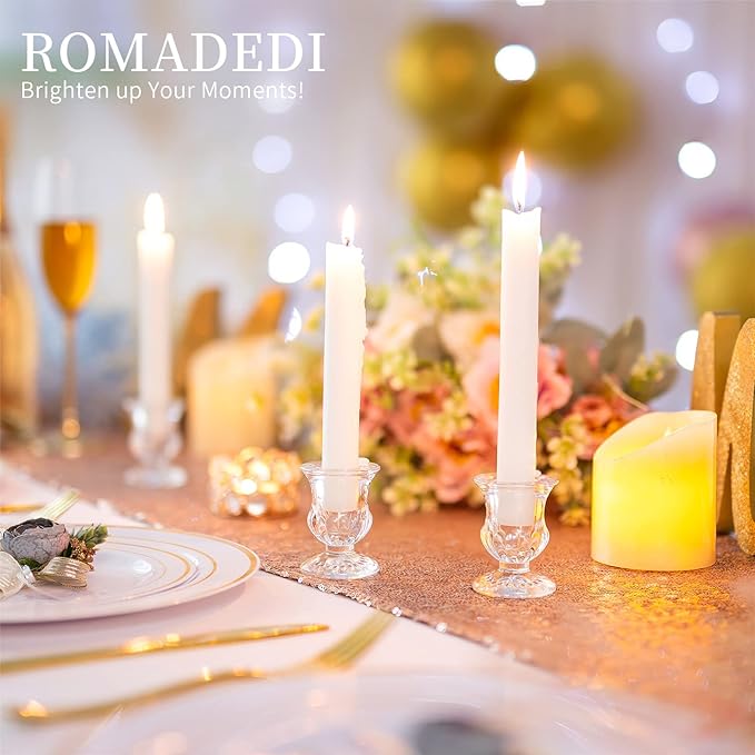 Romadedi Glass Taper Candle Holders - Set of 10 Clear Small Candlestick Holder Bulk, Thicker Glass Candle Sticks Set for Wedding Christmas Party Dining Table Table Centerpiece Decor