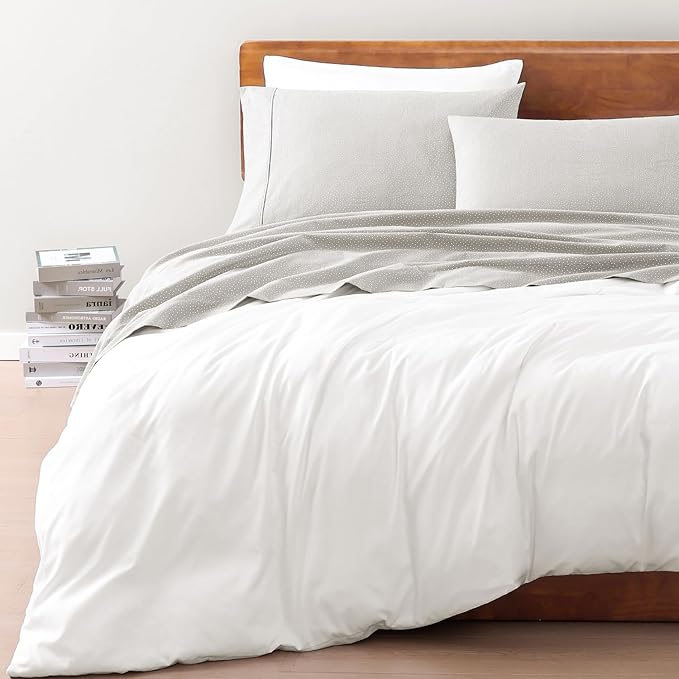 LANE LINEN Printed 100% Organic Cotton Bed Sheets Full Size, Fully Elasticized Reinforsed Seams in Fitted Pocket, Machine Washable Naturally Cooling Full Sheet Deep Pocket Bedding- Snowdrop