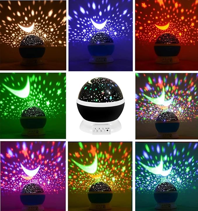 Borelor Star Night Light for Kids, 12 Color Changing Lights Modes with USB Cable, 360°Rotating Moon Star Projector Desk Lamp for Bedroom Party Decor & Girls Birthday Gift (Black)