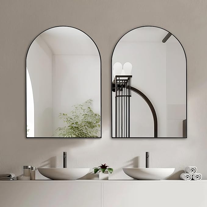 Black Arch Bathroom Wall Mirror,20 x 30 Inch Arched Vanity Modern Tempered Glass Mirror for Bedroom,Living Room,Entryway