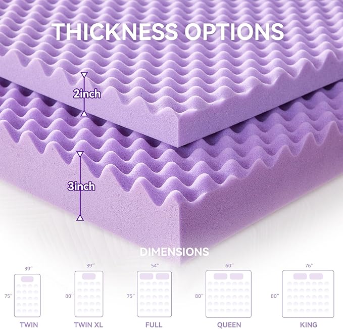 SINWEEK 4 Inch Egg Crate Memory Foam Mattress Topper Queen Size, Soft Mattress Pad for Back Pain Relief, Bed Topper, CertiPUR-US Certified