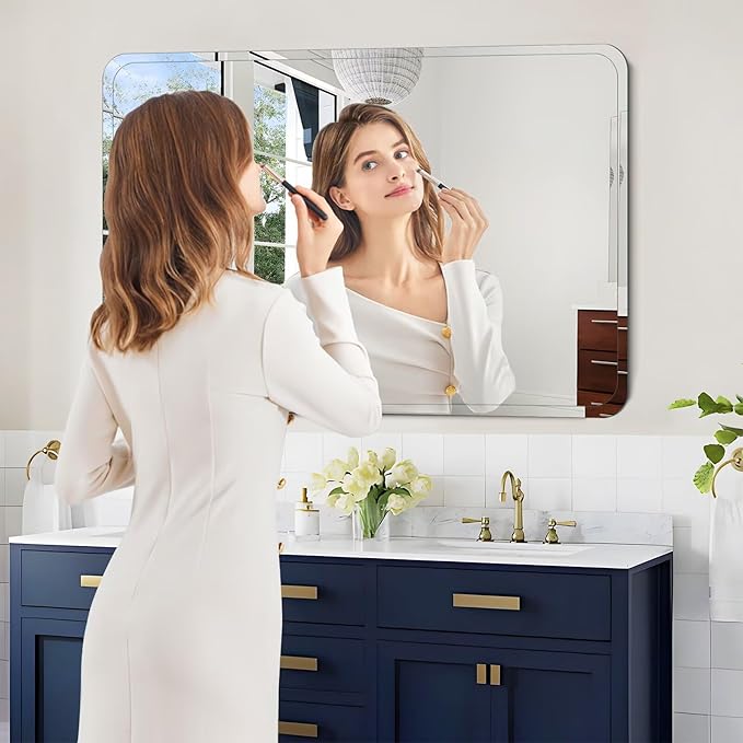 Frameless Bathroom Mirror for Over Sink,Wall Mounted Vanity Mirrors 15x25in,Rounded Rectangle Mirror Frameless with Polished Edge for Bedroom,Living Room,Entryway,Shatterproof (Horizontal/Vertical)