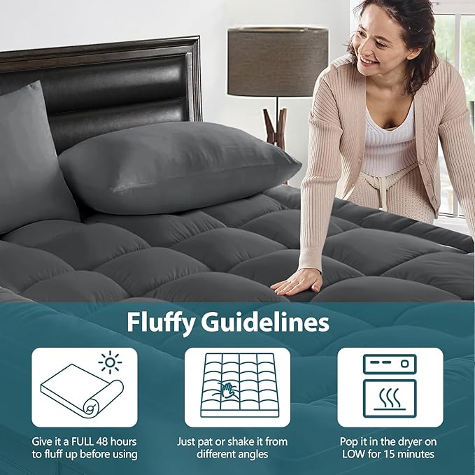 CYMULA Mattress Topper Twin Size - Soft Cooling Mattress Pad for College Dorm Room Essentials - Extra Thick Twin Protector Cover for Back Pain, Single Bed Topper Pillow Top with 8''-21'' Deep Pocket