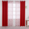 BONZER Mix and Match Curtains - 2 Pieces Branch Print Sheer Curtains and 2 Pieces Blackout Curtains for Bedroom Living Room Grommet Window Drapes, 37x84 Inch/Panel, Red, Set of 4 Panels