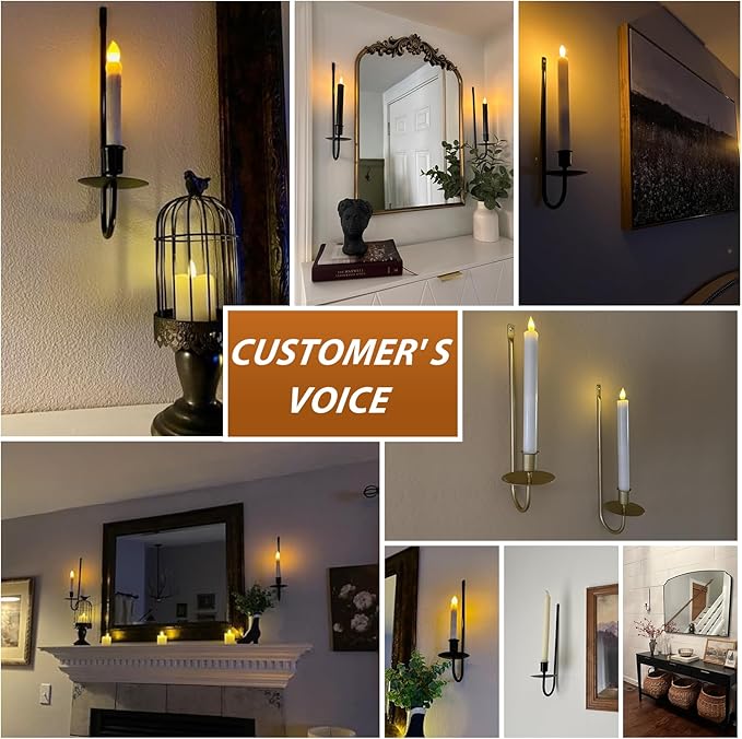 Black Candle Sconces Set of 4, Taper & Pillar Wall Candle Holder, Black Wall Decor, for Entryway, Fireplace, Stair Corner