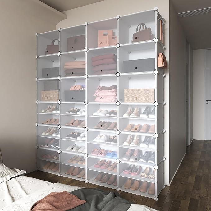 ROJASOP Shoe Storage Cabinet, 12-Tier Shoe Organizer 96 Pairs Extra Large Plastic Shoe Rack with Covers Portable Shoe Rack Organizer with Doors Big Shoe Rack for Closet Entryway Bedroom