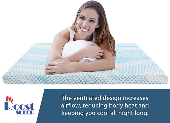 Roost Sleep Cool Cloud Supreme 3 Inch Gel Memory Foam Queen Mattress Topper – Cooling, Ventilated Design for Back and Pressure Relief