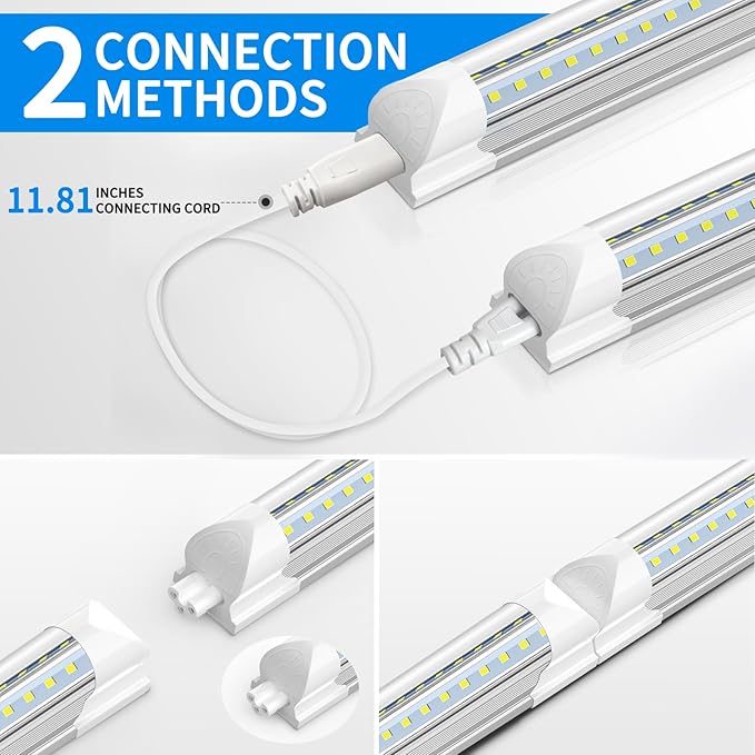 CNSUNWAY LED Shop Lights 2FT, 20W 5000K Daylight White Under Cabinet Lighting, V-Shaped Linkable T8 Tube Light Fixtures, Shop Light for Workbench, Kitchen, Workshop, ETL Listed(6 Pack)