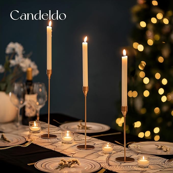 Candlestick Candle Holders Gold Taper: Candeldo Tall Brass Candles Stick Holder Decor Set of 15 Dinning Table Centerpiece Vintage Metal Candle Stand Wedding Decorations