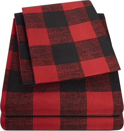 1800 Thread Count Sheet Set – Soft Egyptian Quality Brushed Microfiber Sheets – Luxury Bedding Set with Flat Sheet, Fitted Sheet, Pillow Cases, Full, Buffalo Check Burgundy, Sheet Set