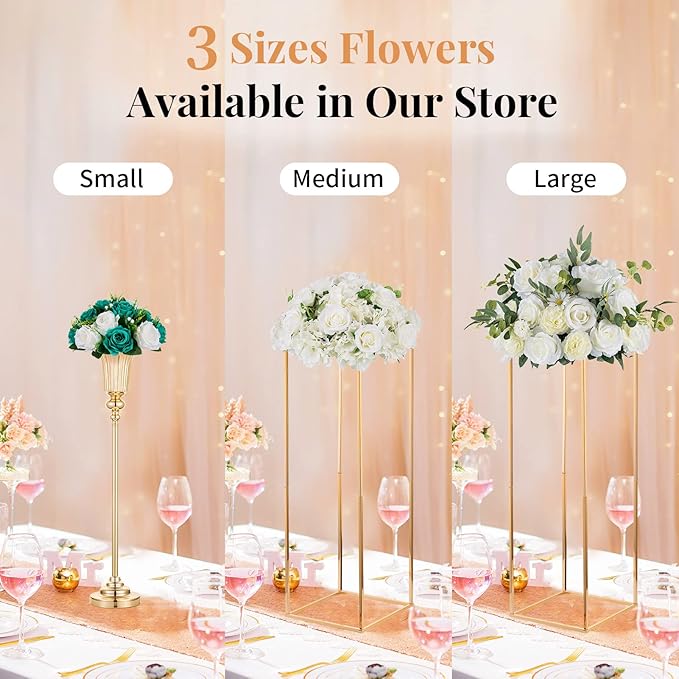 NUPTIO Flower Wedding Centrepieces for Tables - 2 Pcs 9.5in Diameter Teal & White Artificial Flowers Rose Ball for Centerpieces Table - Fake Rose Arrangements for Weddings Birthday Party Decorations