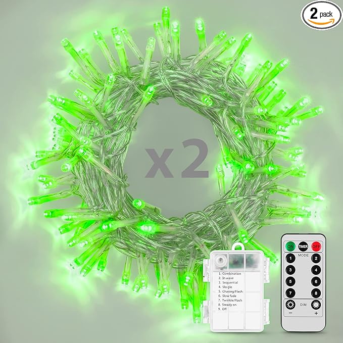 Battery Operated String Lights with Remote Timer - Waterproof, 8 Modes, Green (16.4ft), Indoor/Outdoor Decorations for Bedroom, Garden, Party, Xmas Tree